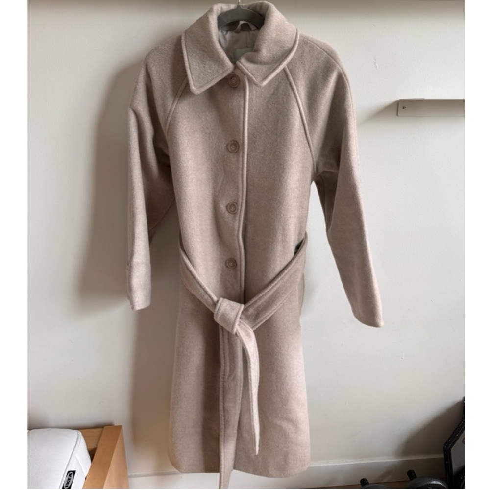 NWOT Abercrombie beige long wool blend coat with waist belt